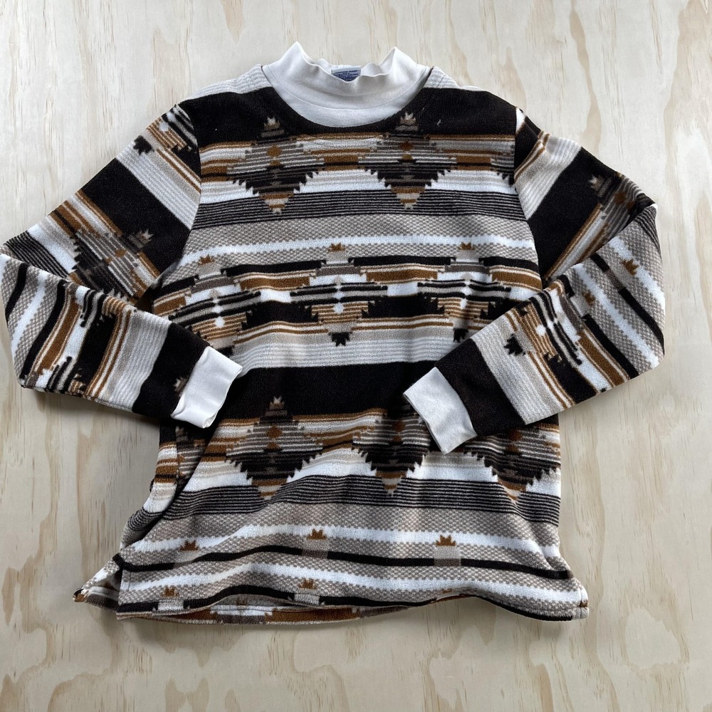Blair Sweater Womens‎ Large Brown Multicolor Aztec Fleece Mock Neck Pullover